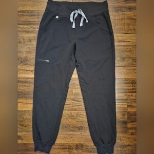 Figs Black and Gray Jogger Pants with Elastic Waistband